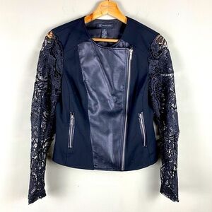 I•N•C: Floral Lace Long Sleeve‎ Faux Leather Asymmetrical Goth Blazer Jacket XS